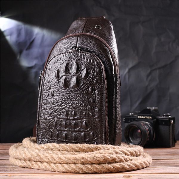 Men's sling bag made of genuine textured leather 21401 Vintage Brown 21401 фото