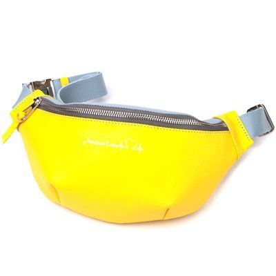 Патриотическая кожаная сумка-бананка комби двух цветов Сердце GRANDE PELLE 16760 Желто-голубая 16760 фото