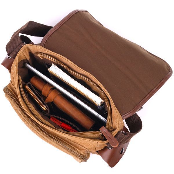 Functional men's bag with textile flap 21249 Vintage Brown 21249 фото