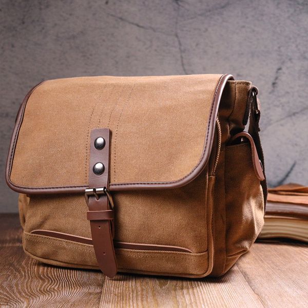 Functional men's bag with textile flap 21249 Vintage Brown 21249 фото