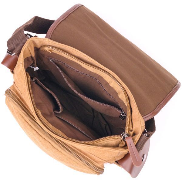 Functional men's bag with textile flap 21249 Vintage Brown 21249 фото