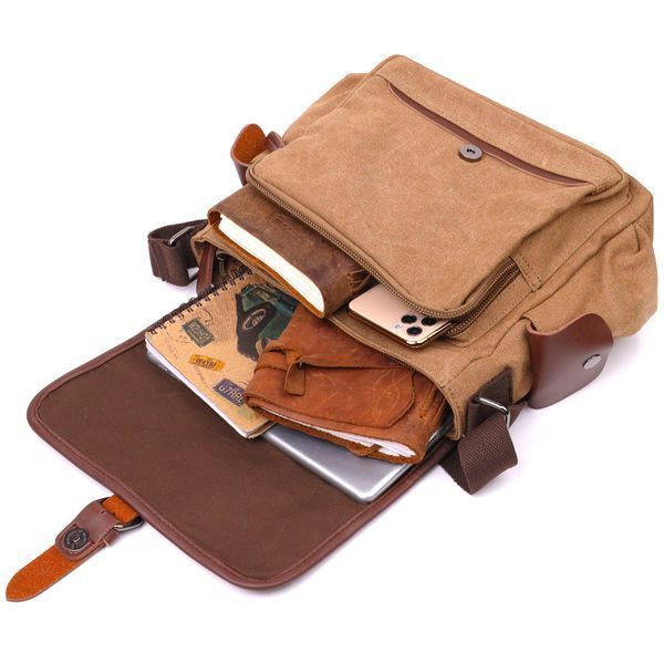 Functional men's bag with textile flap 21249 Vintage Brown 21249 фото