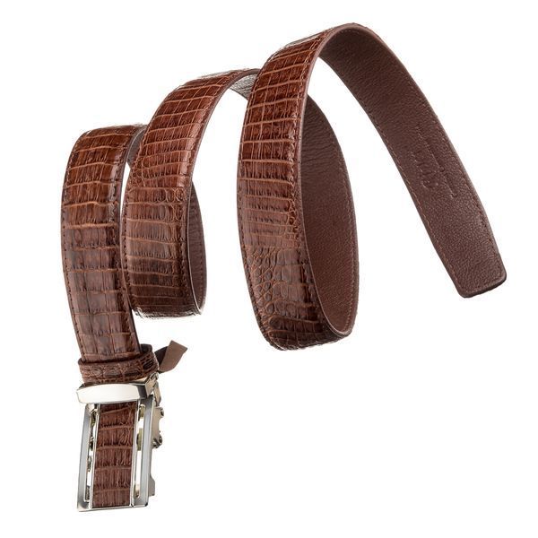 Ремень-автомат CROCODILE LEATHER 18233 из натуральной кожи крокодила (каймана) Коричневый 18233 фото