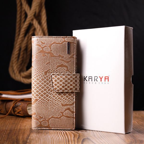 Лакированный женский кошелек из натуральной фактурной кожи KARYA 21026 Бежевый 21026 фото