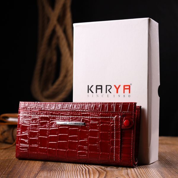 Лакированный женский горизонтальный кошелек из натуральной кожи под крокодила KARYA 21100 Красный 21100 фото