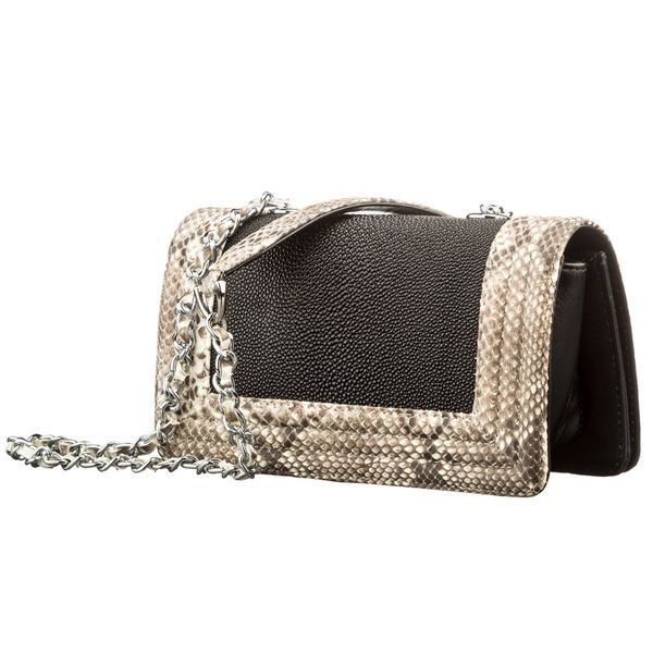 Women's clutch STINGRAY LEATHER 18511 made of genuine stingray leather with python skin inserts Black 18511 фото