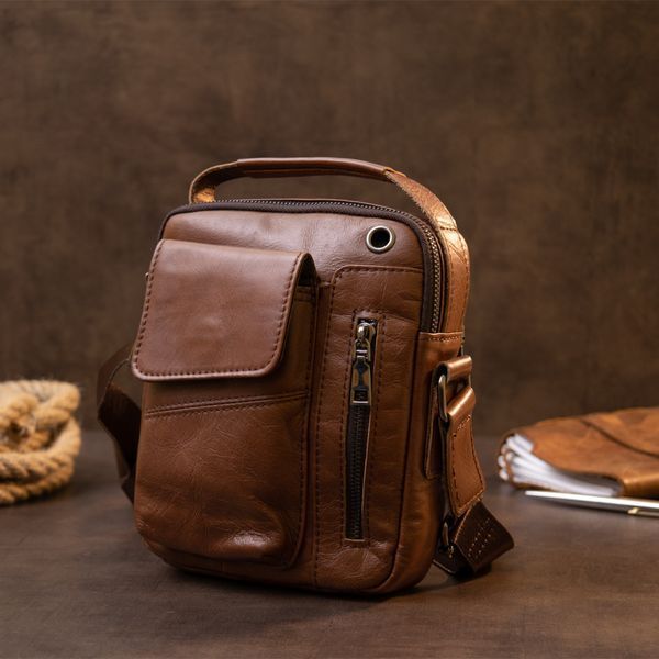 Messenger with earphone hole for men Vintage 20414 Brown 20414 фото
