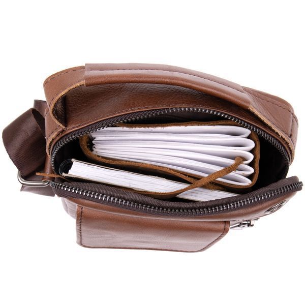Messenger with earphone hole for men Vintage 20414 Brown 20414 фото