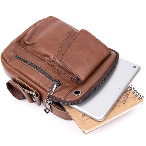 Messenger with earphone hole for men Vintage 20414 Brown 20414 фото