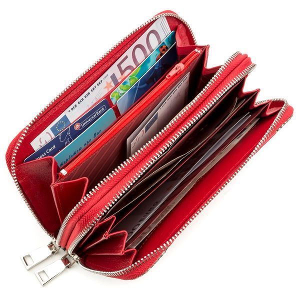 Women's clutch wallet STINGRAY LEATHER 18522 made of genuine stingray leather with python skin inserts Red 18522 фото
