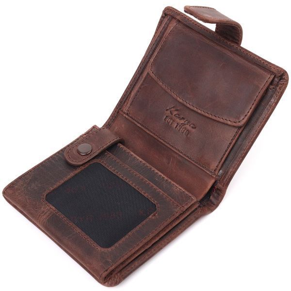 Compact men's wallet in vintage leather KARYA 21372 Brown 21372 фото