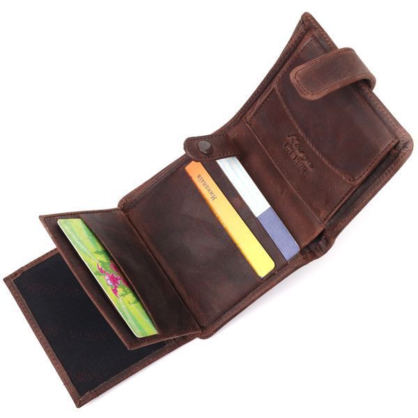 Compact men's wallet in vintage leather KARYA 21372 Brown 21372 фото