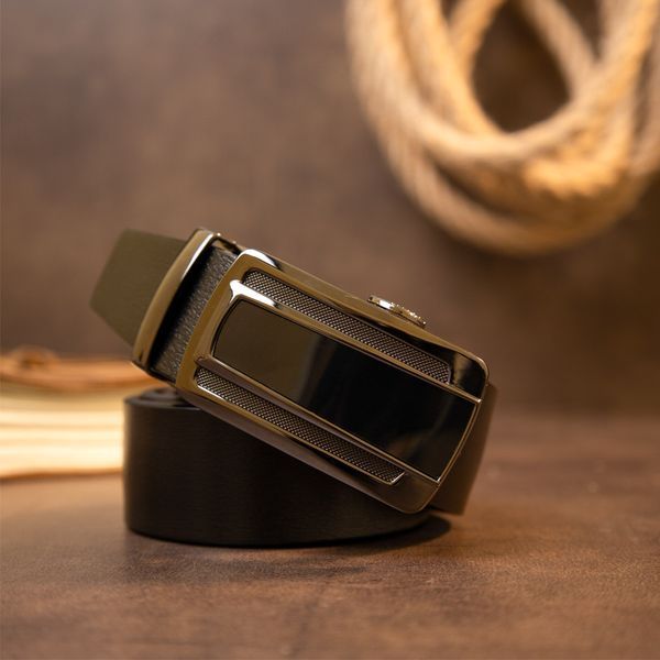 Men's belt with dark buckle automatic Vintage 20295 Black 20295 фото