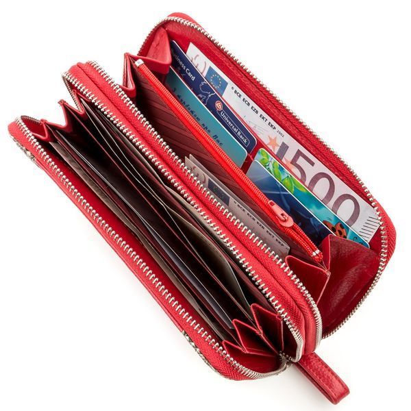 Women's clutch wallet STINGRAY LEATHER 18522 made of genuine stingray leather with python skin inserts Red 18522 фото