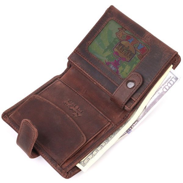 Compact men's wallet in vintage leather KARYA 21372 Brown 21372 фото