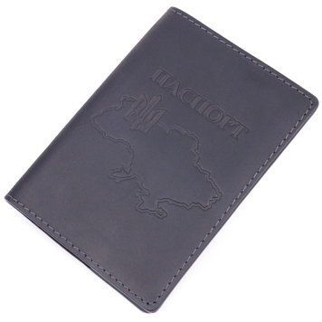 Стильная обложка на паспорт в винтажной коже Карта GRANDE PELLE 16770 Черная 51837 фото