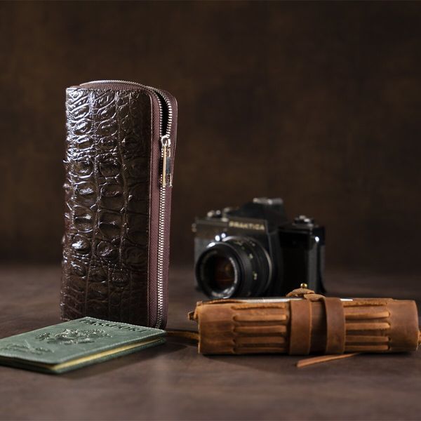 Clutch wallet made of genuine crocodile leather CROCODILE LEATHER 18017 Brown 18017 фото