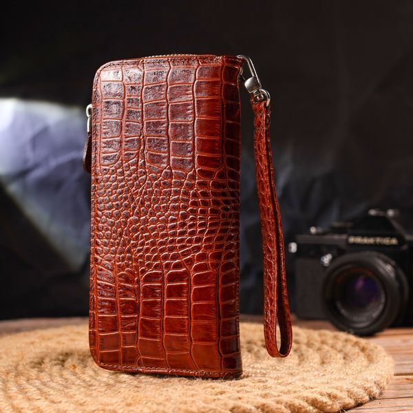 Beautiful wallet for women made of genuine textured crocodile leather CANPELLINI 21620 Cognac 21620 фото