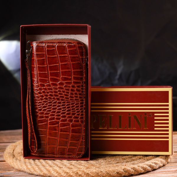 Beautiful wallet for women made of genuine textured crocodile leather CANPELLINI 21620 Cognac 21620 фото