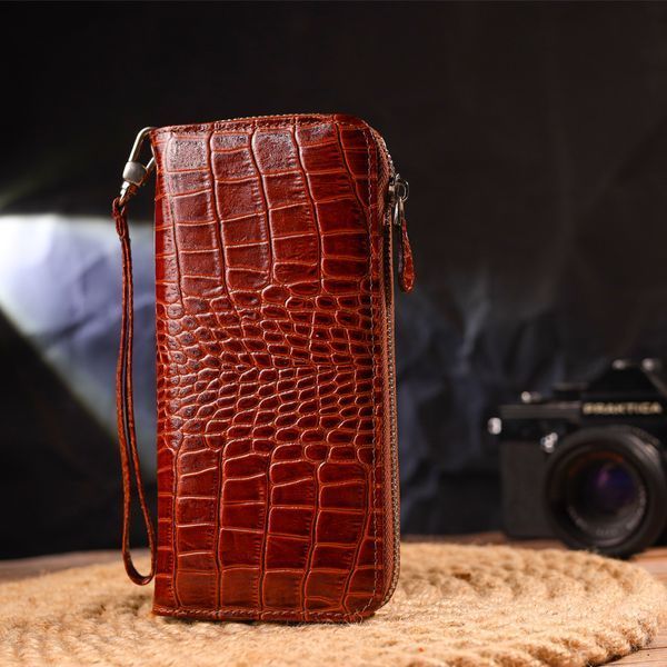 Beautiful wallet for women made of genuine textured crocodile leather CANPELLINI 21620 Cognac 21620 фото