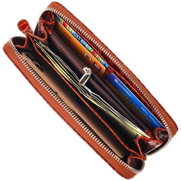 Beautiful wallet for women made of genuine textured crocodile leather CANPELLINI 21620 Cognac 21620 фото