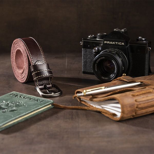 Unisex belt with edge stitching Vintage 20125 Dark brown 20125 фото