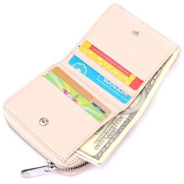 Compact women's wallet with coin holder with zipper made of genuine leather KARYA 21409 Milk 21409 фото