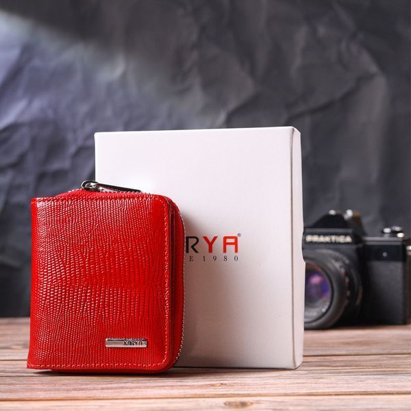 Lacquered women's wallet with a coin holder with a zipper made of genuine textured leather KARYA 21410 Red 21410 фото