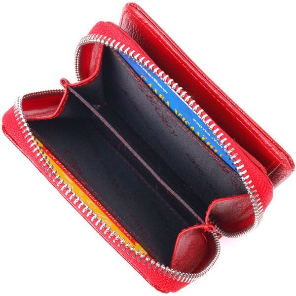 Lacquered women's wallet with a coin holder with a zipper made of genuine textured leather KARYA 21410 Red 21410 фото