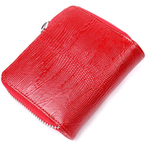 Lacquered women's wallet with a coin holder with a zipper made of genuine textured leather KARYA 21410 Red 21410 фото
