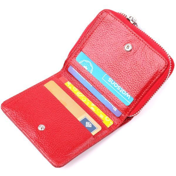 Lacquered women's wallet with a coin holder with a zipper made of genuine textured leather KARYA 21410 Red 21410 фото