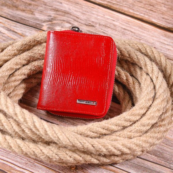 Lacquered women's wallet with a coin holder with a zipper made of genuine textured leather KARYA 21410 Red 21410 фото