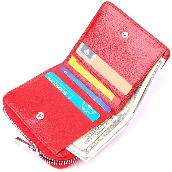 Lacquered women's wallet with a coin holder with a zipper made of genuine textured leather KARYA 21410 Red 21410 фото