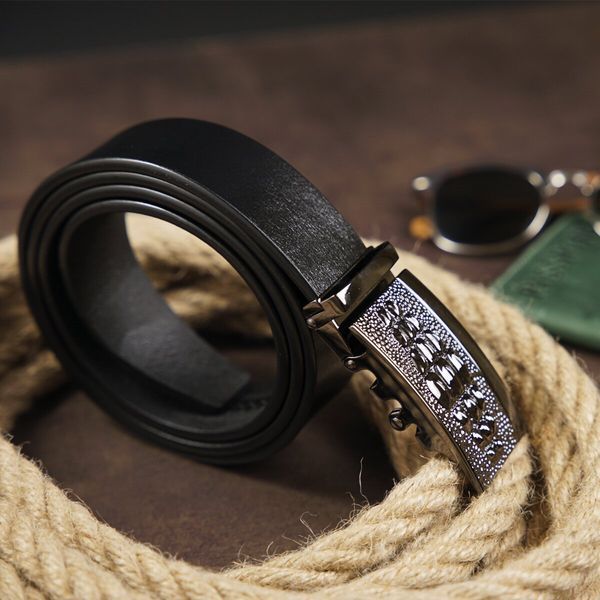 Men's belt with automatic buckle and exotic silhouette Vintage 20300 Black 20300 фото