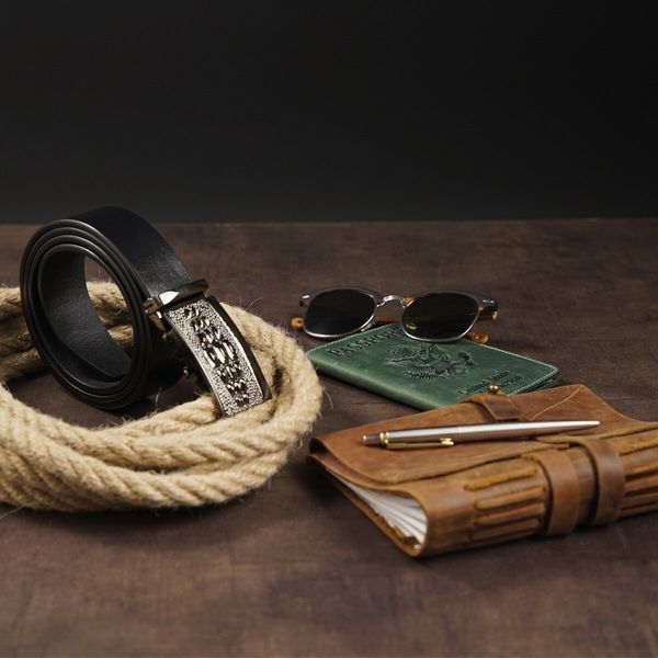 Men's belt with automatic buckle and exotic silhouette Vintage 20300 Black 20300 фото