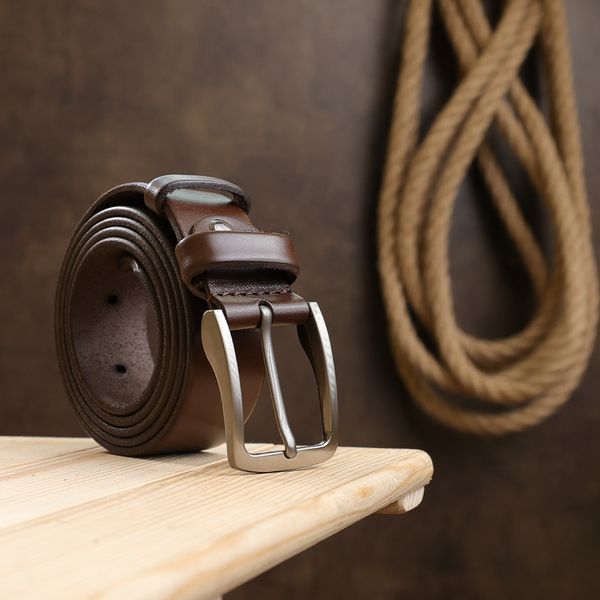 Practical men's leather belt Vintage 20722 Brown 20722 фото