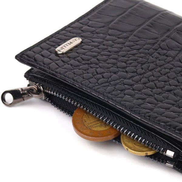 Vertical wallet made of genuine leather with crocodile embossing CANPELLINI 21673 Black 21673 фото