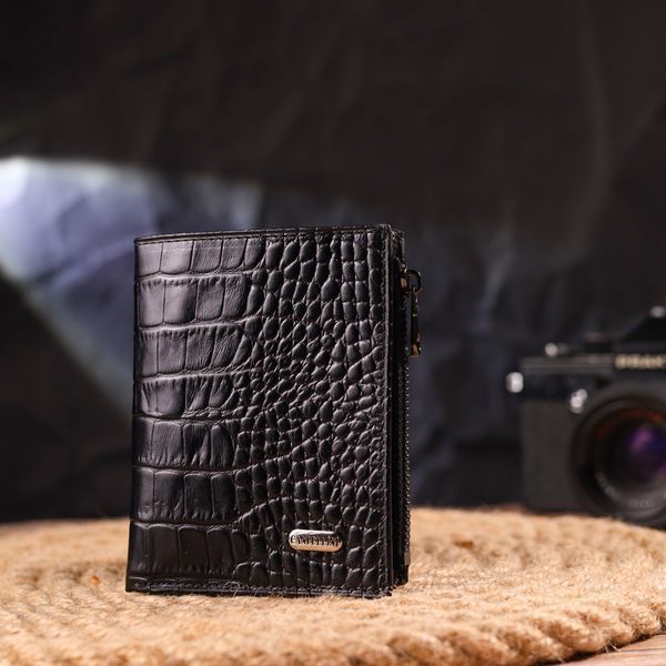 Vertical wallet made of genuine leather with crocodile embossing CANPELLINI 21673 Black 21673 фото