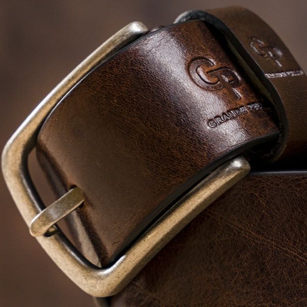 Ремінь чоловічий з класичної алюмінієвої пряжкою Grande Pelle 11268 Червоно-коричневий 11268 фото