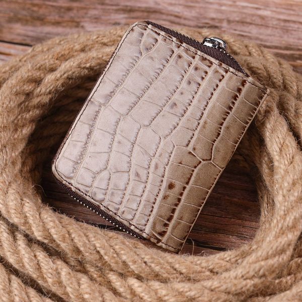 Textured women's wallet with coin holder made of genuine leather with crocodile embossing KARYA 21413 Beige 21413 фото