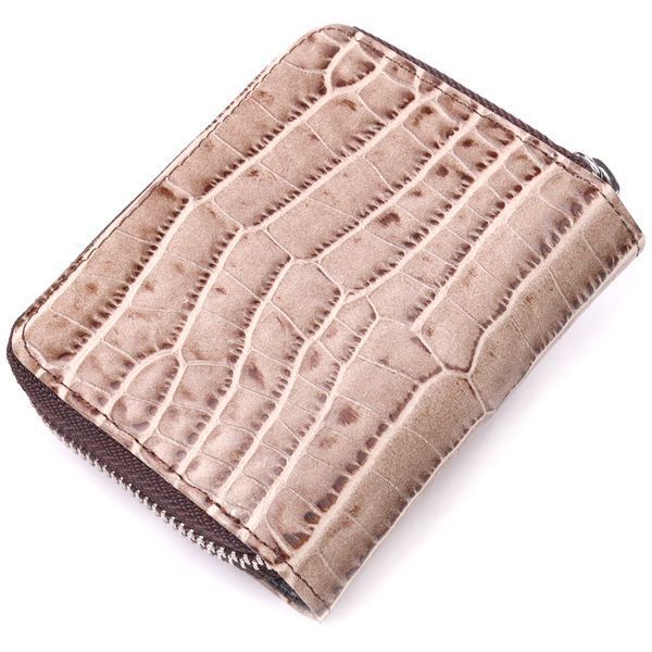 Textured women's wallet with coin holder made of genuine leather with crocodile embossing KARYA 21413 Beige 21413 фото
