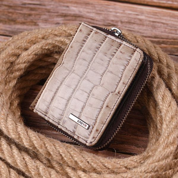 Textured women's wallet with coin holder made of genuine leather with crocodile embossing KARYA 21413 Beige 21413 фото