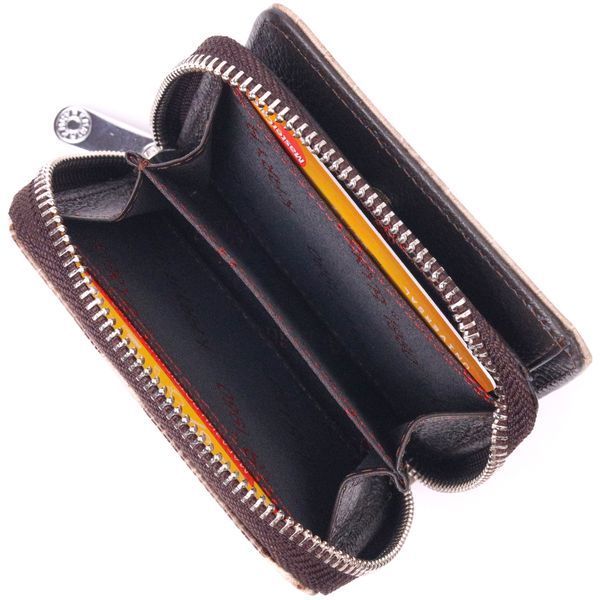 Textured women's wallet with coin holder made of genuine leather with crocodile embossing KARYA 21413 Beige 21413 фото
