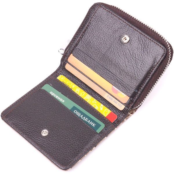 Textured women's wallet with coin holder made of genuine leather with crocodile embossing KARYA 21413 Beige 21413 фото