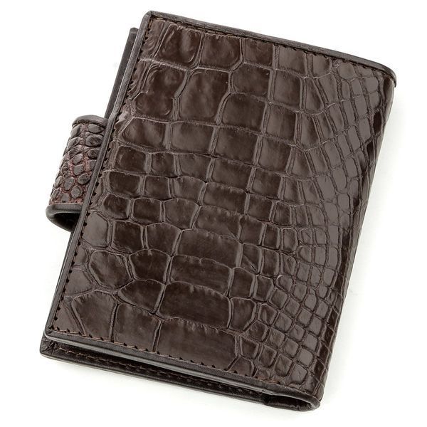 Men's business card holder CROCODILE LEATHER 18575 made of genuine crocodile leather Brown 18575 фото