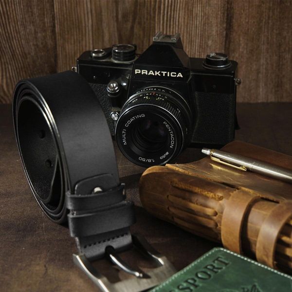 Men's belt with darkened mechanics buckle Vintage 20317 Black 20317 фото