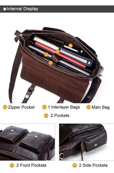 Men's business briefcase for laptop Vintage 14749 Brown 14749 фото