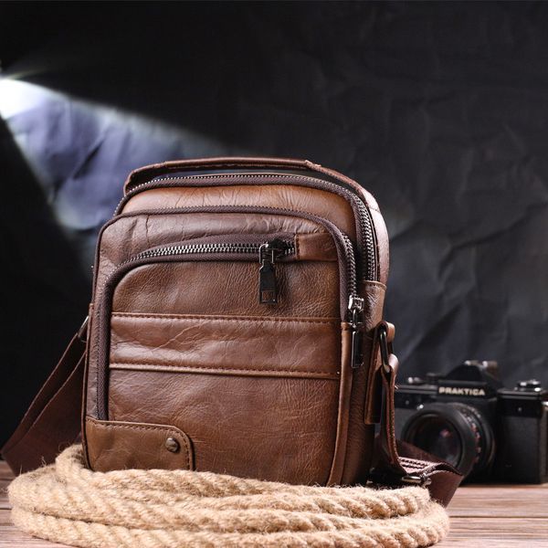Comfortable men's shoulder bag made of genuine leather Vintage 21480 Light brown 21480 фото
