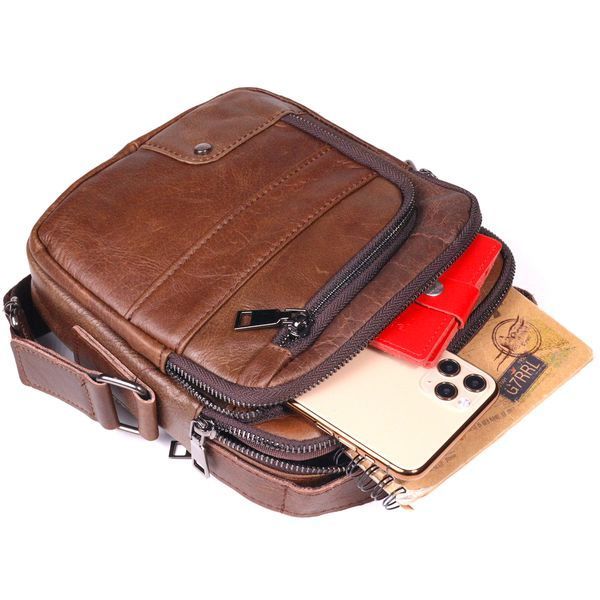 Comfortable men's shoulder bag made of genuine leather Vintage 21480 Light brown 21480 фото