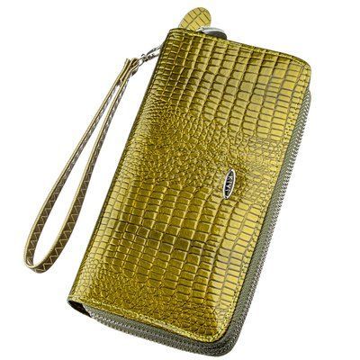 Women's wallet made of eco-leather with two zippers lacquered KIVI Chameleon 19023 Green 19023 фото